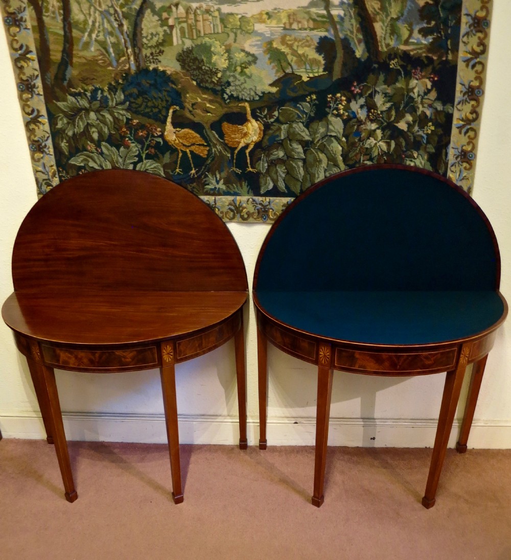 PAIR SHERATON PERIOD DEMI-LUNE TABLES View II