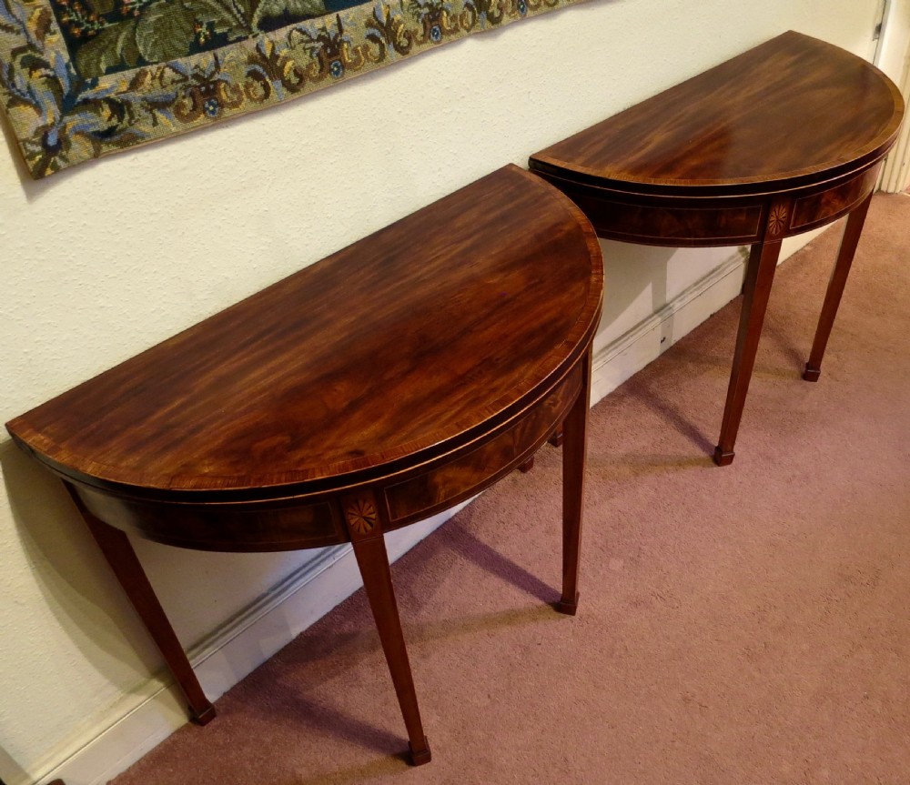 PAIR SHERATON PERIOD DEMI-LUNE TABLES View III