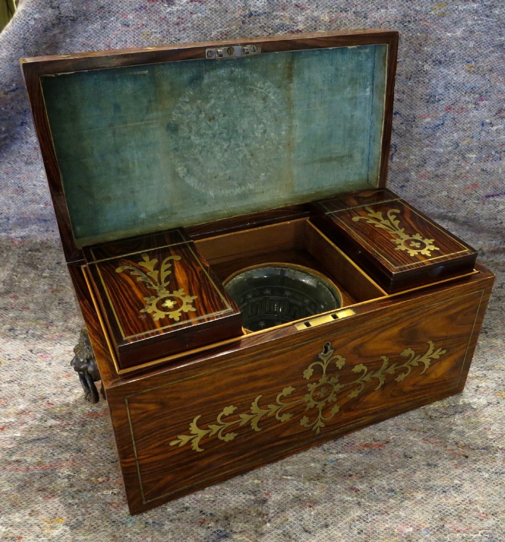 GOOD BRASS-INLAID KINGWOOD TEA CADDY
