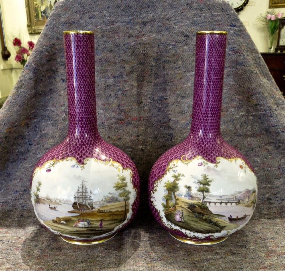 LARGE PAIR OF 'MARINE' HANDPAINTED VASES