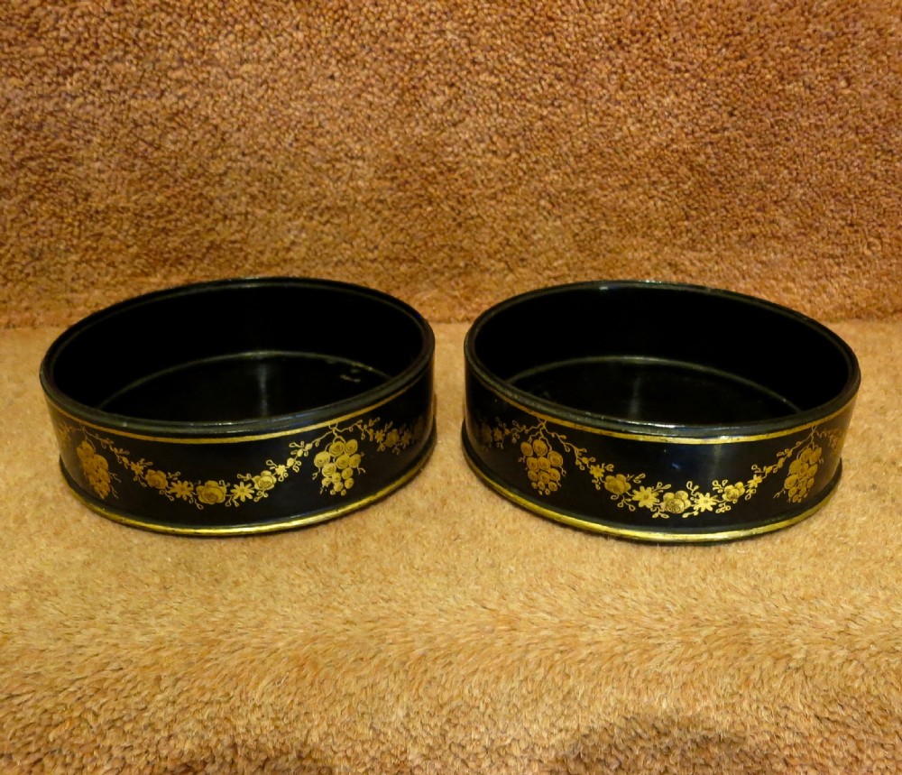 PAIR OF REGENCY PAPIER MACHÉ WINE COASTERS