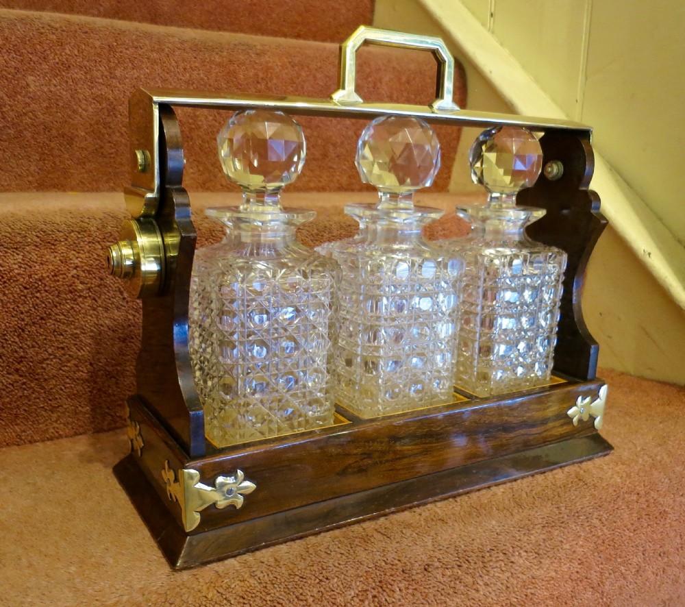 FINE FIGURED WALNUT 3-DECANTER TANTALUS View II