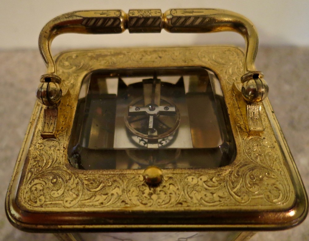 A CHARMING ENGRAVED SMALL FRENCH CARRIAGE CLOCK View IV
