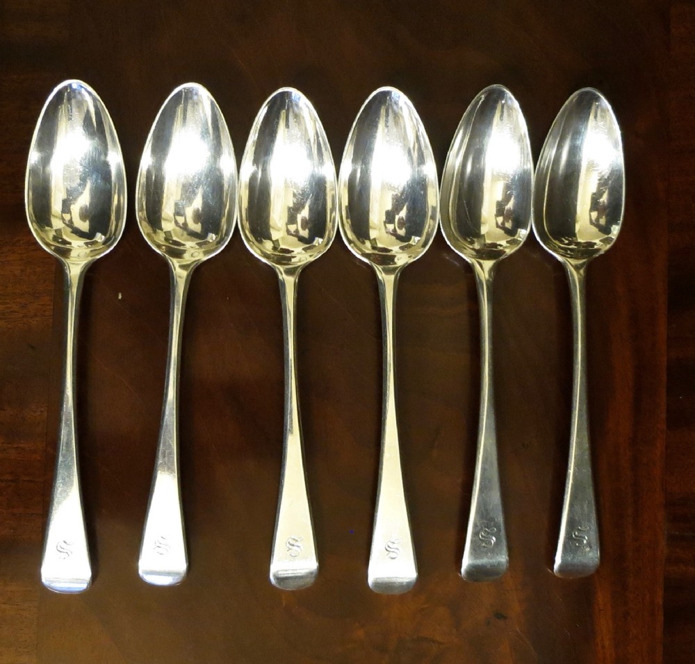 SET OF 6 18TH CENTURY SILVER DESSERT SPOONS