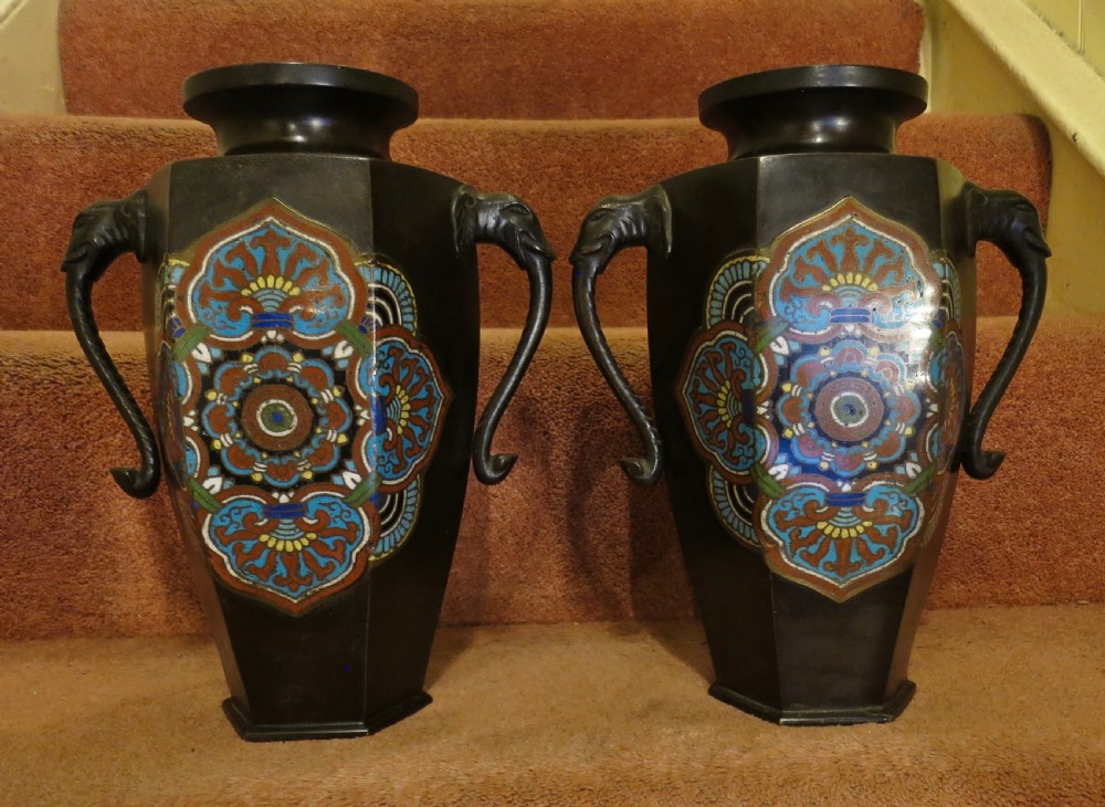 LARGE PAIR OF ORIENTAL BRONZE VASES