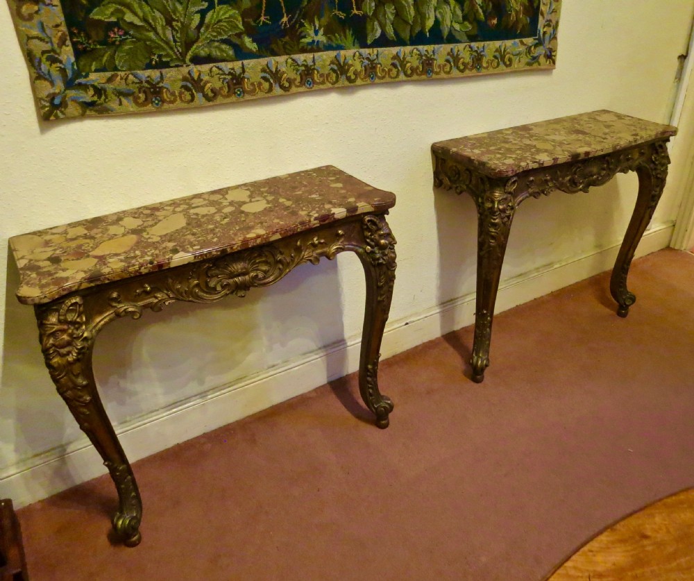 FINE PAIR OF MARBLE-TOPPED CONSOLE TABLES View II