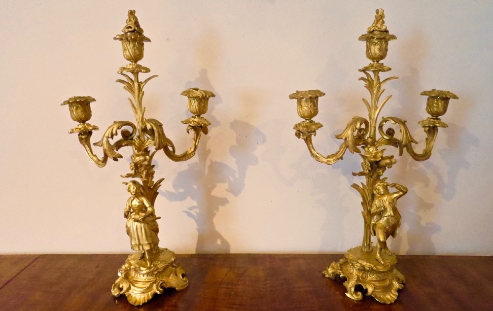 FINE PAIR FRENCH ORMOLU CANDELABRA