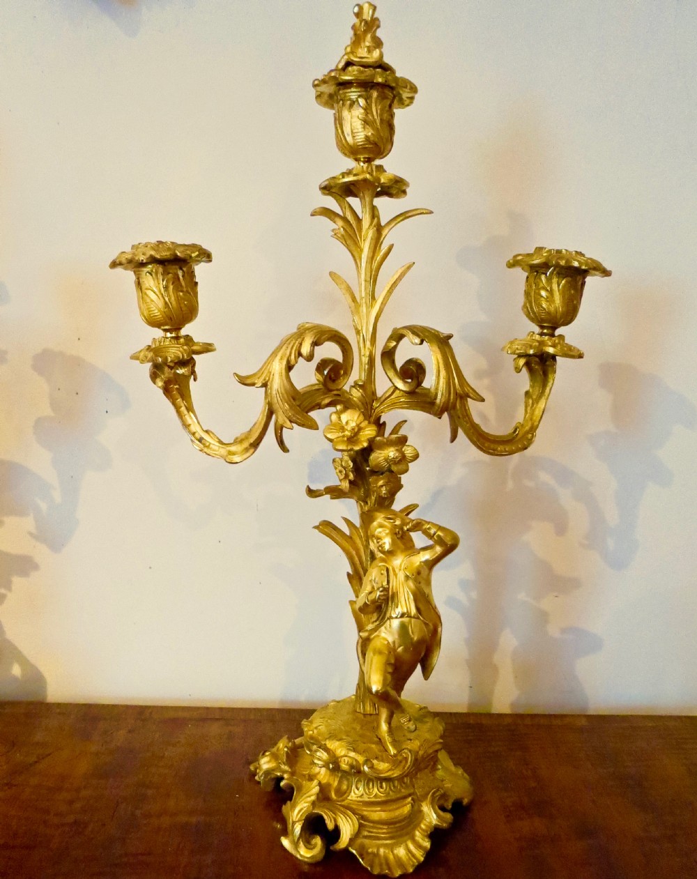 FINE PAIR FRENCH ORMOLU CANDELABRA View II
