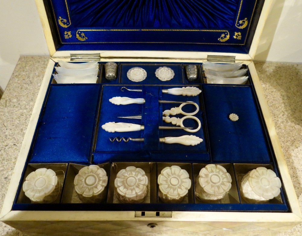 FULLY FITTED MOTHER-OF-PEARL SEWING BOX