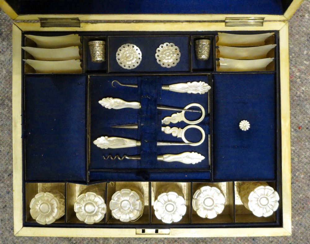 FULLY FITTED MOTHER-OF-PEARL SEWING BOX View III