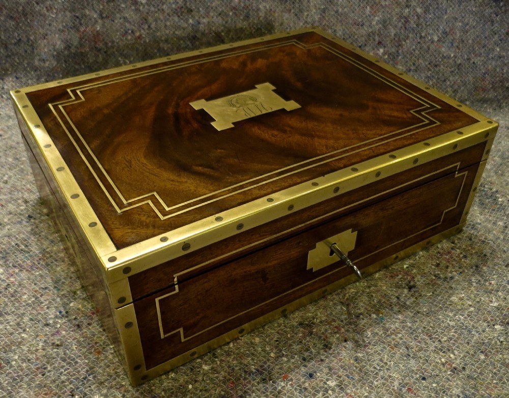 BRASS-BOUND SOLID MAHOGANY DEED BOX