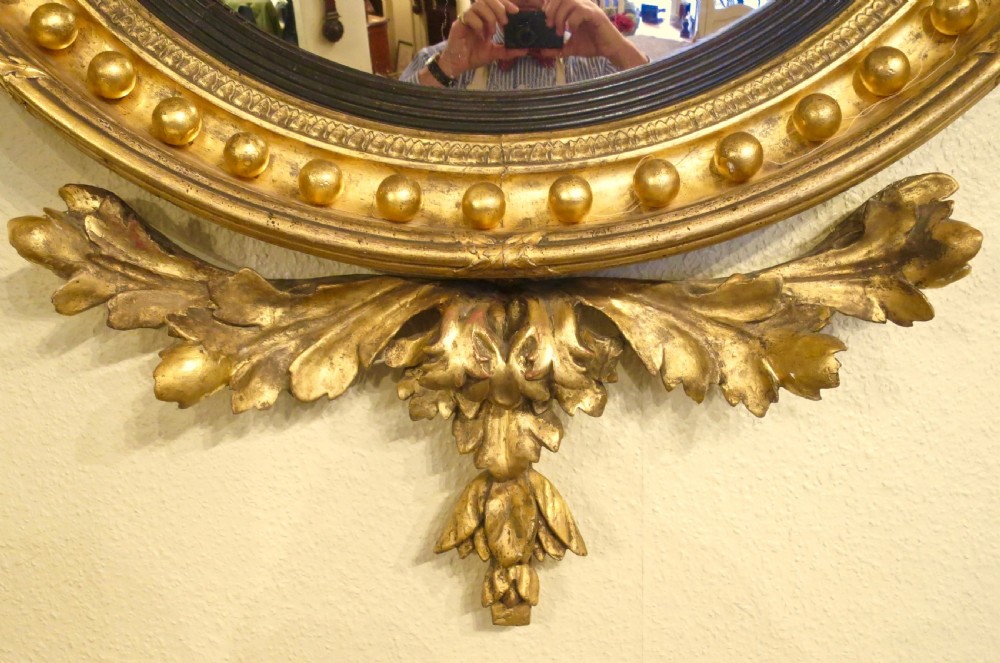 VERY LARGE REGENCY WATER-GILT CONVEX MIRROR View V