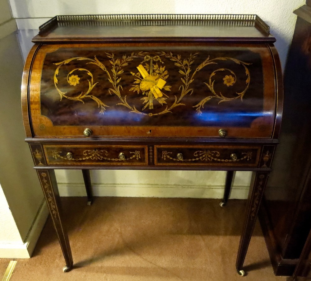 SUPERB MARQUETRY INLAID SHERATON REVIVAL DESK View VI