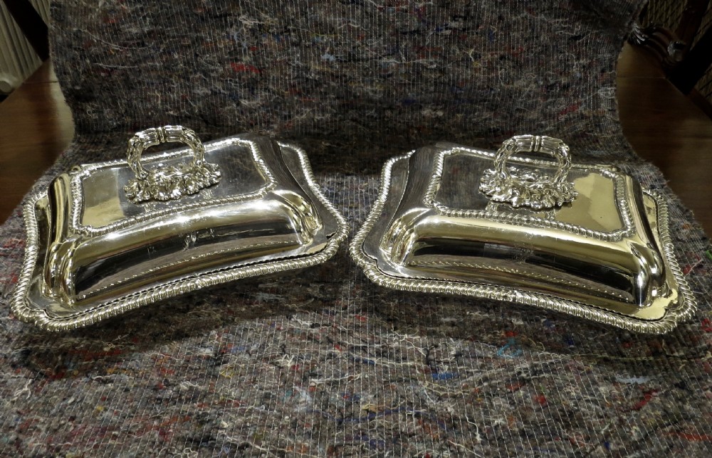 PAIR OLD SHEFFIELD PLATE SERVING ENTREE DISHES