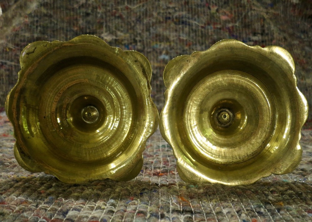 PAIR EARLY 18TH CENTURY BRASS CANDLESTICKS View III
