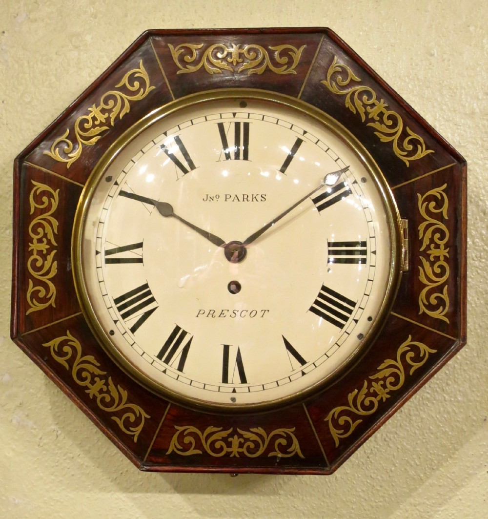 ENGLISH REGENCY BRASS-INLAID WALL CLOCK
