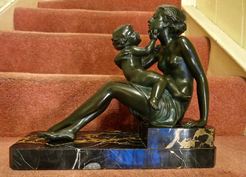 GORGEOUS ART DECO BRONZE: MOTHER & CHILD