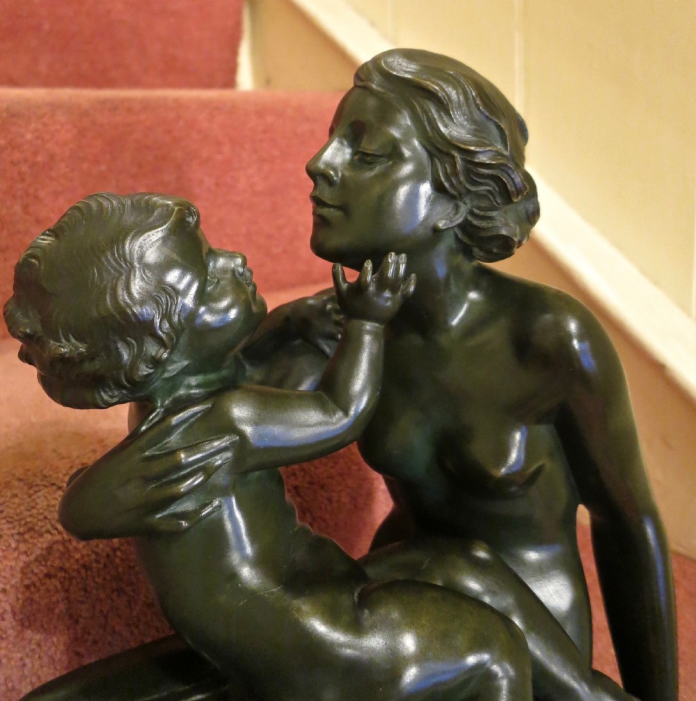 GORGEOUS ART DECO BRONZE: MOTHER & CHILD View II
