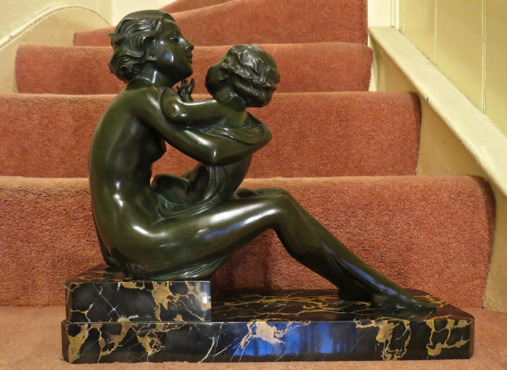 GORGEOUS ART DECO BRONZE: MOTHER & CHILD View III