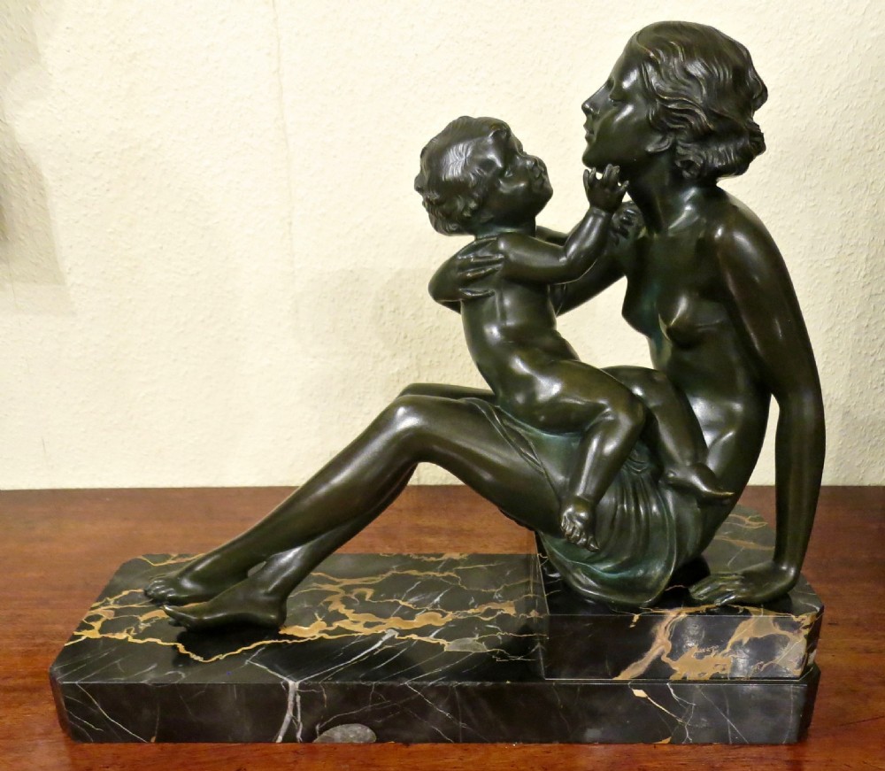 GORGEOUS ART DECO BRONZE: MOTHER & CHILD View VI