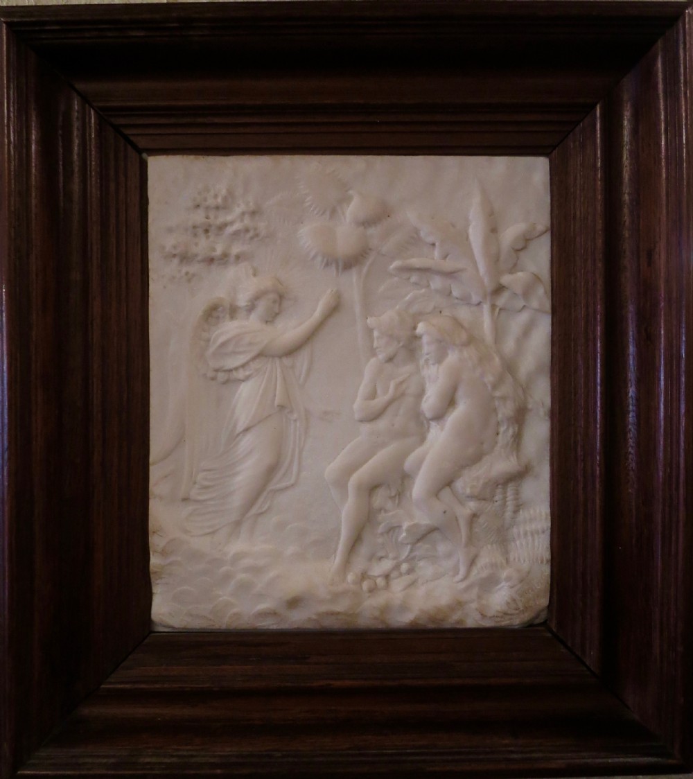 UNUSUAL CARVED WHITE CARRERA MARBLE PLAQUE