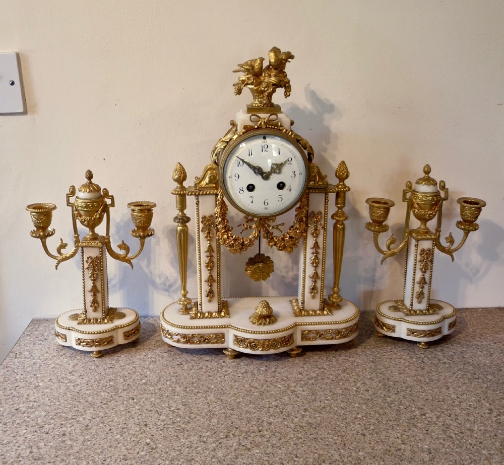 FRENCH MARBLE & ORMOLU 3-PIECE CLOCK SET