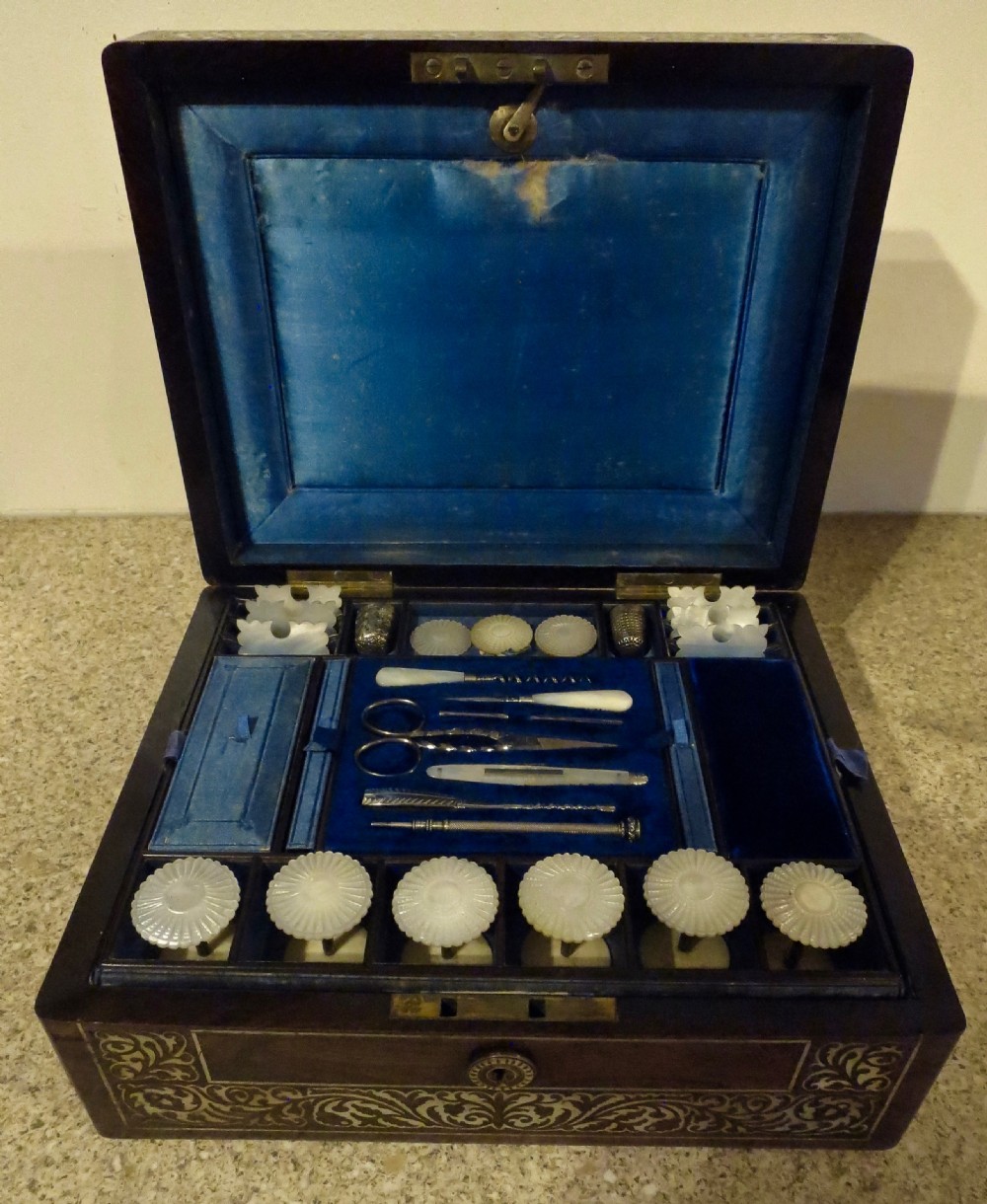 WELL-FITTED AND COMPLETE ROSEWOOD SEWING BOX