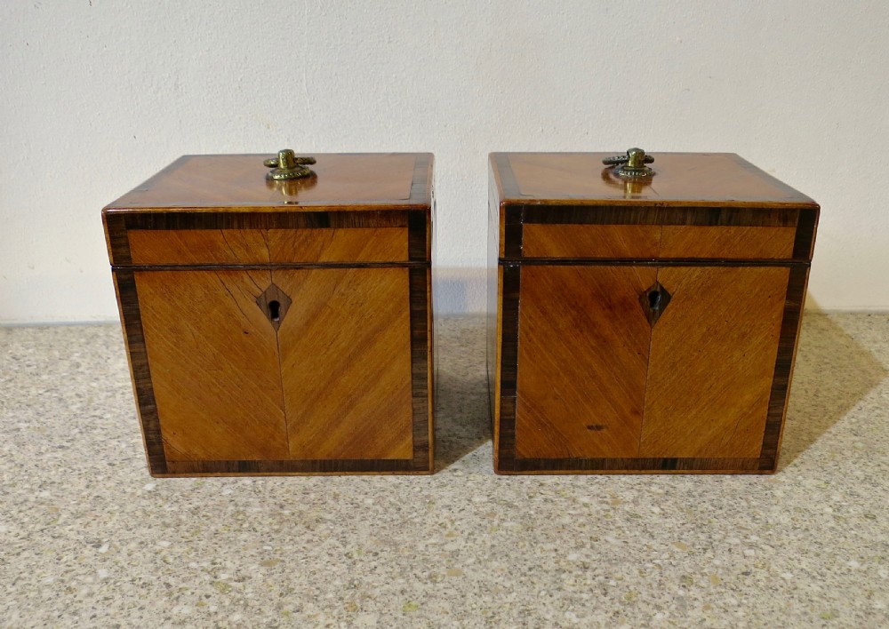 RARE PAIR OF SHERATON PERIOD TEA CADDIES View II