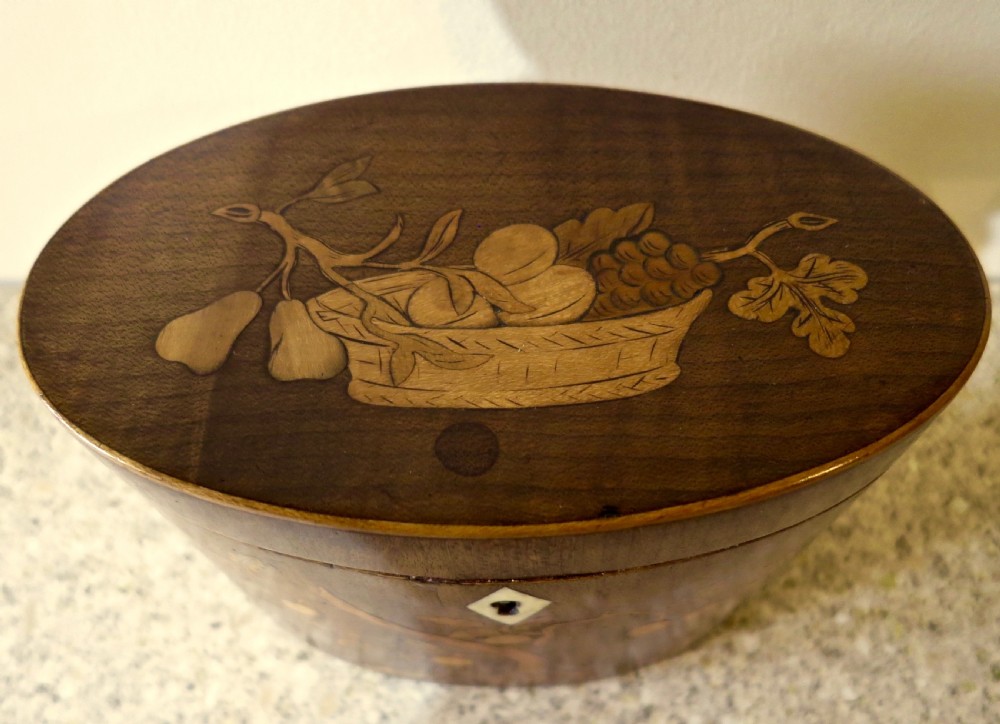 GOOD GEORGE III INLAID OVAL TEA CADDY View III