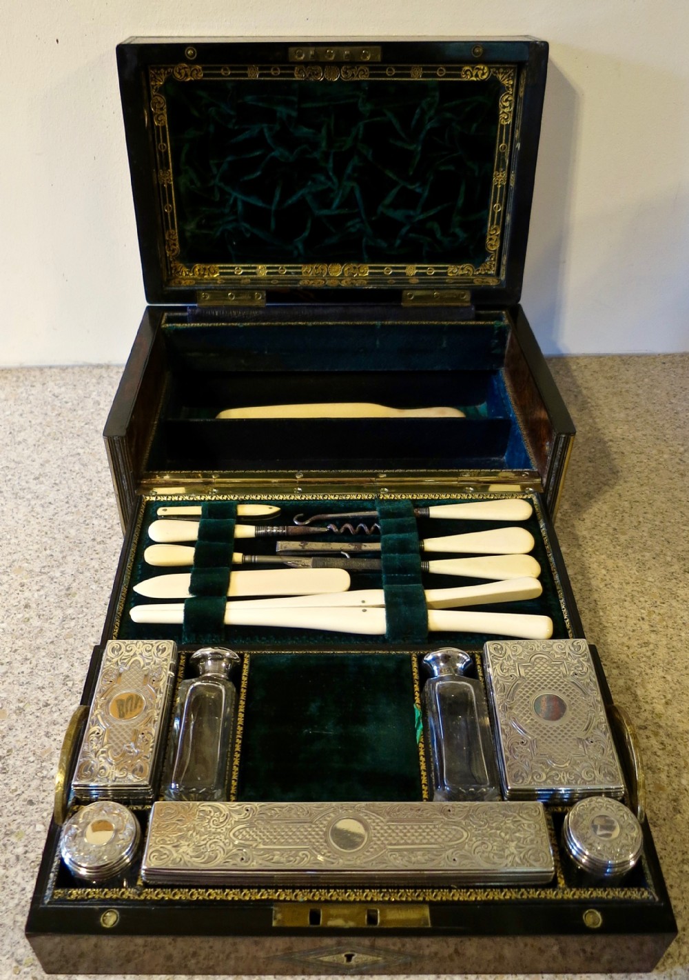 LADY'S SILVER-FITTED DRESSING AND JEWELLERY BOX