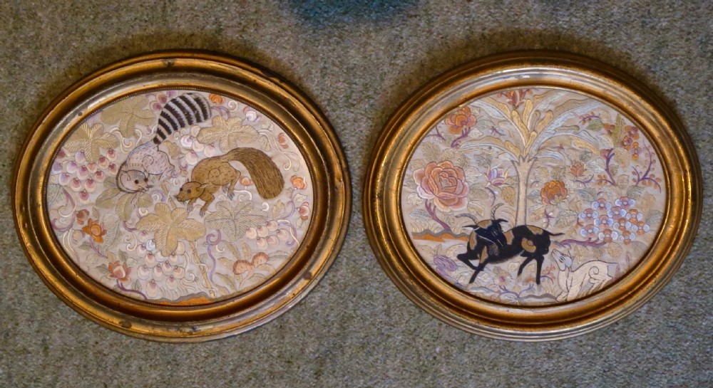 PAIR OF CHINESE SILK NEEDLEWORK PICTURES