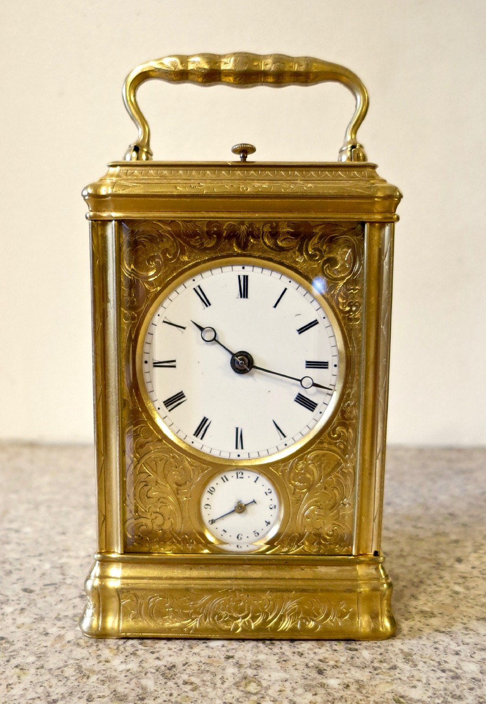 FINE ENGRAVED FRENCH CARRIAGE CLOCK BY DROCOURT