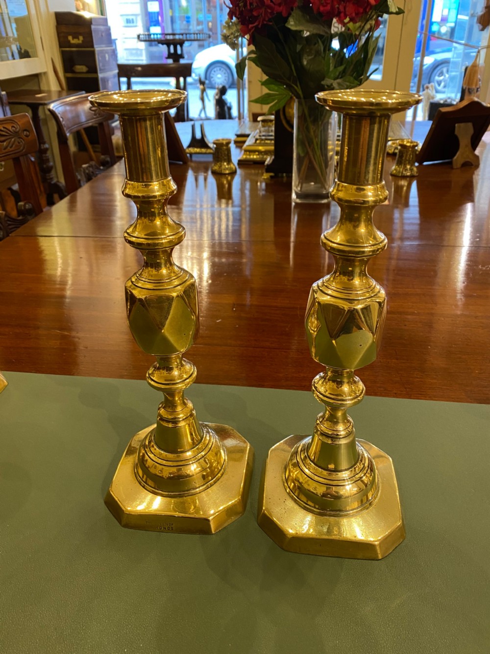 Pair of Victorian 'Queen of Diamonds' Brass Candle Sticks