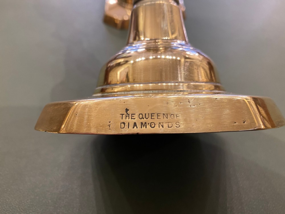 Pair of Victorian 'Queen of Diamonds' Brass Candle Sticks View II