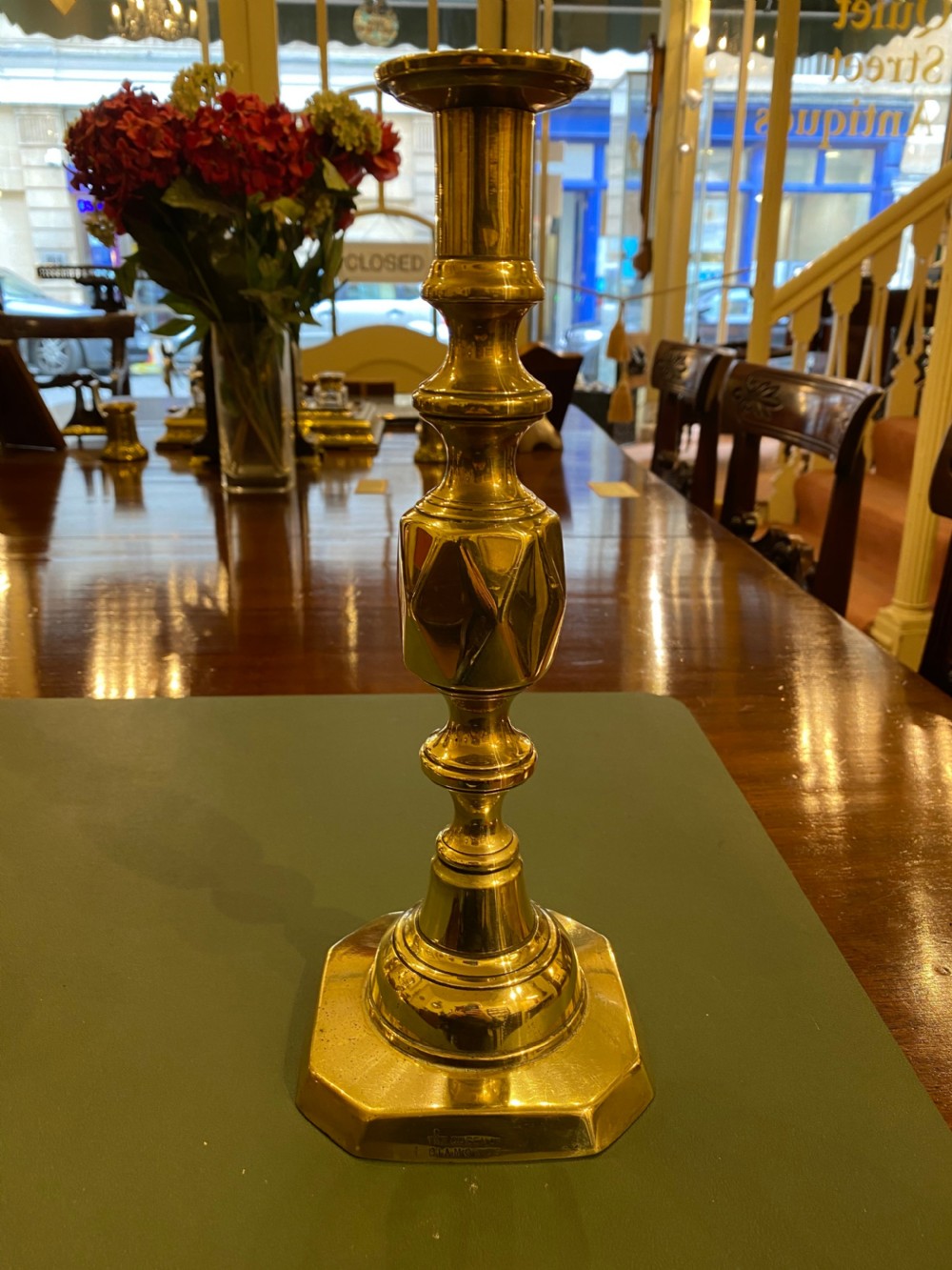 Pair of Victorian 'Queen of Diamonds' Brass Candle Sticks View III