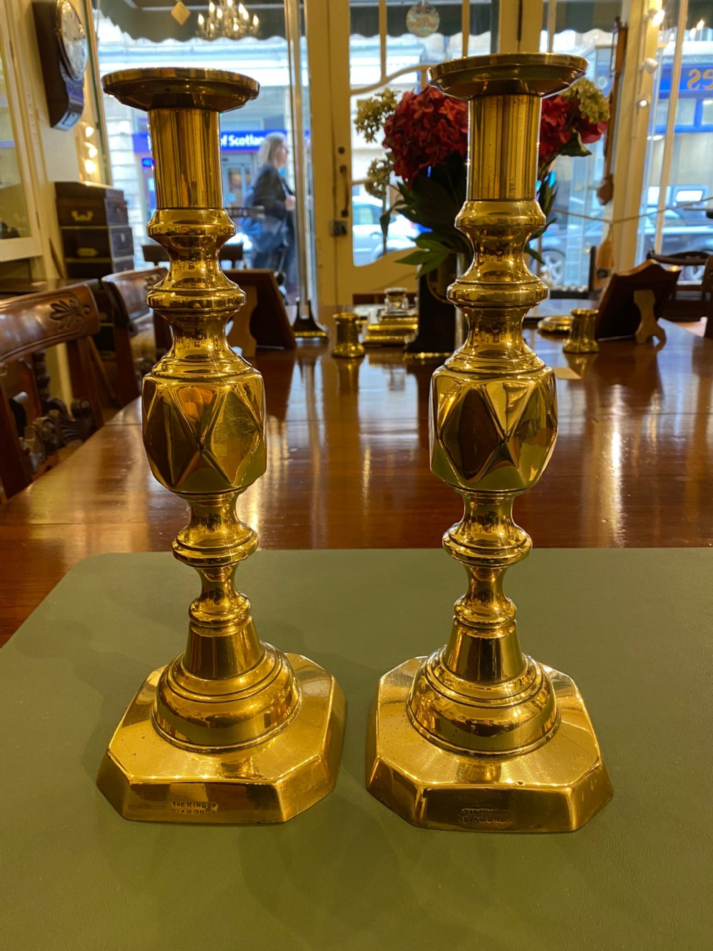 Pair of Victorian 'King of Diamonds' Brass Candle Sticks