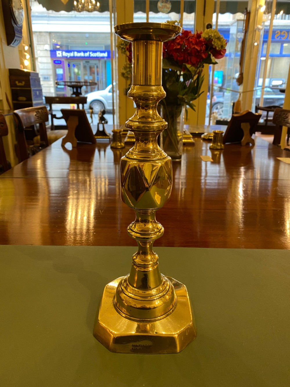 Pair of Victorian 'King of Diamonds' Brass Candle Sticks View III