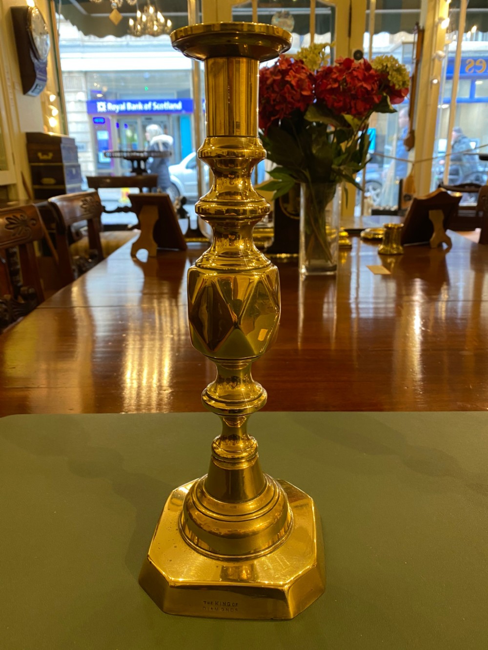 Pair of Victorian 'King of Diamonds' Brass Candle Sticks View IV