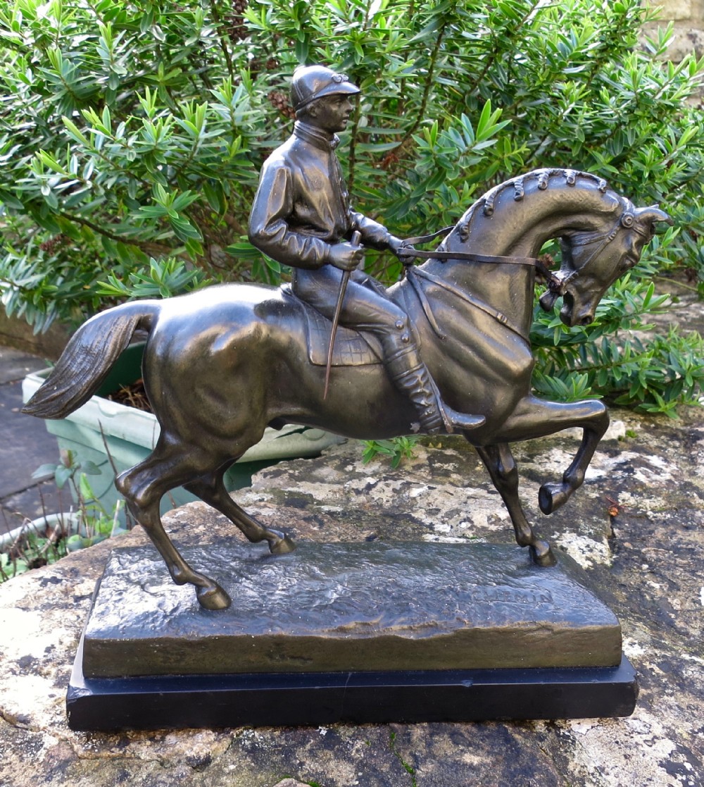 FRENCH BRONZE HORSE & JOCKEY