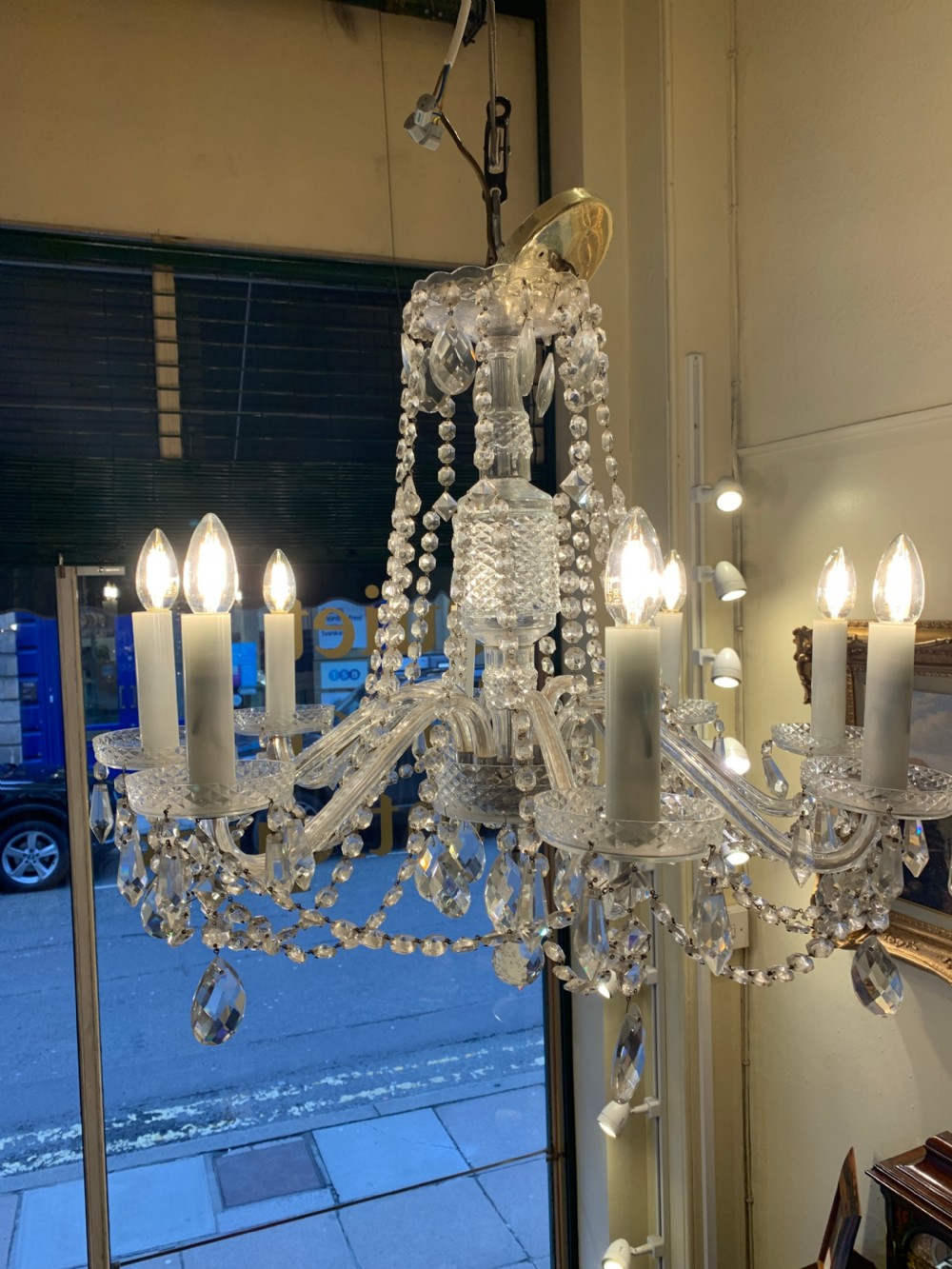 Elegant Edwardian English Cut-Glass Chandelier