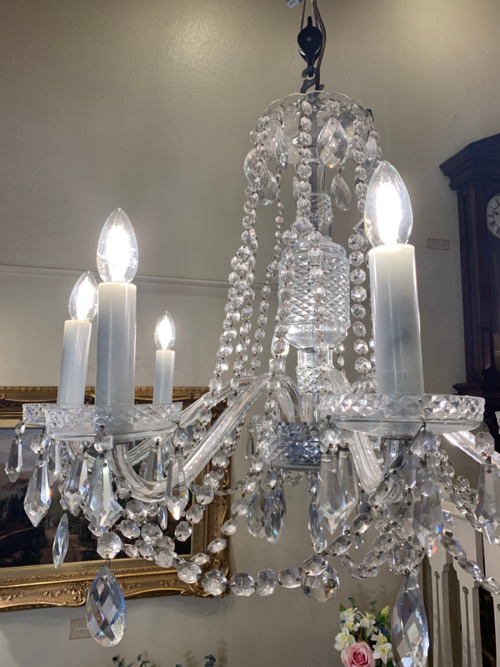 Elegant Edwardian English Cut-Glass Chandelier View IV