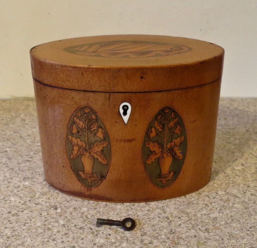 18th CENTURY INLAID OVAL TEA CADDY