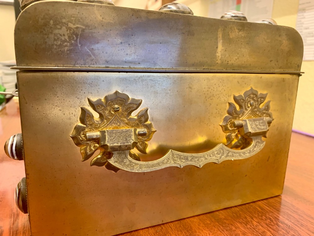 A Fine Quality Brass and Tiger Eye Games Compendium View VI