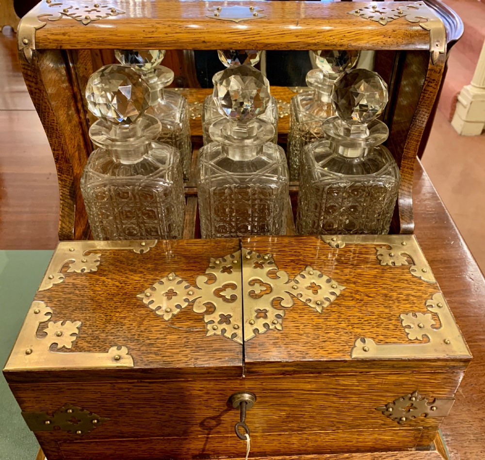Victorian Oak Tantalus and Games Compendium