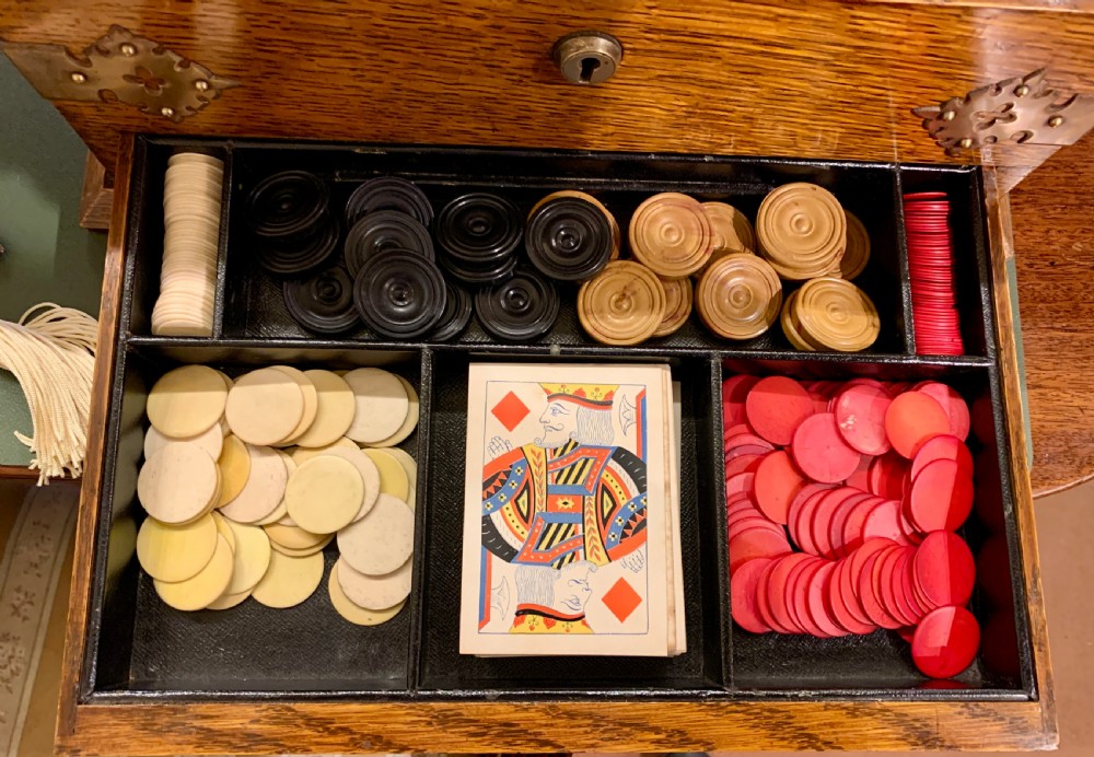 Victorian Oak Tantalus and Games Compendium View III