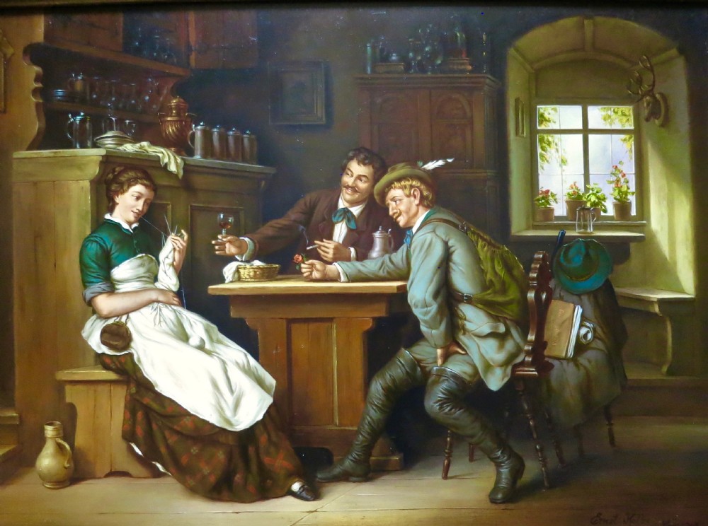 OIL PAINTING: CONTINENTAL INTERIOR SCENE View II