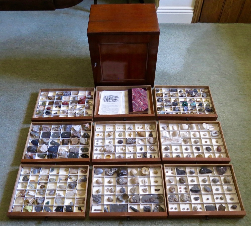 RARE CABINET OF MINERALS & FOSSILS BY JAMES TENNANT