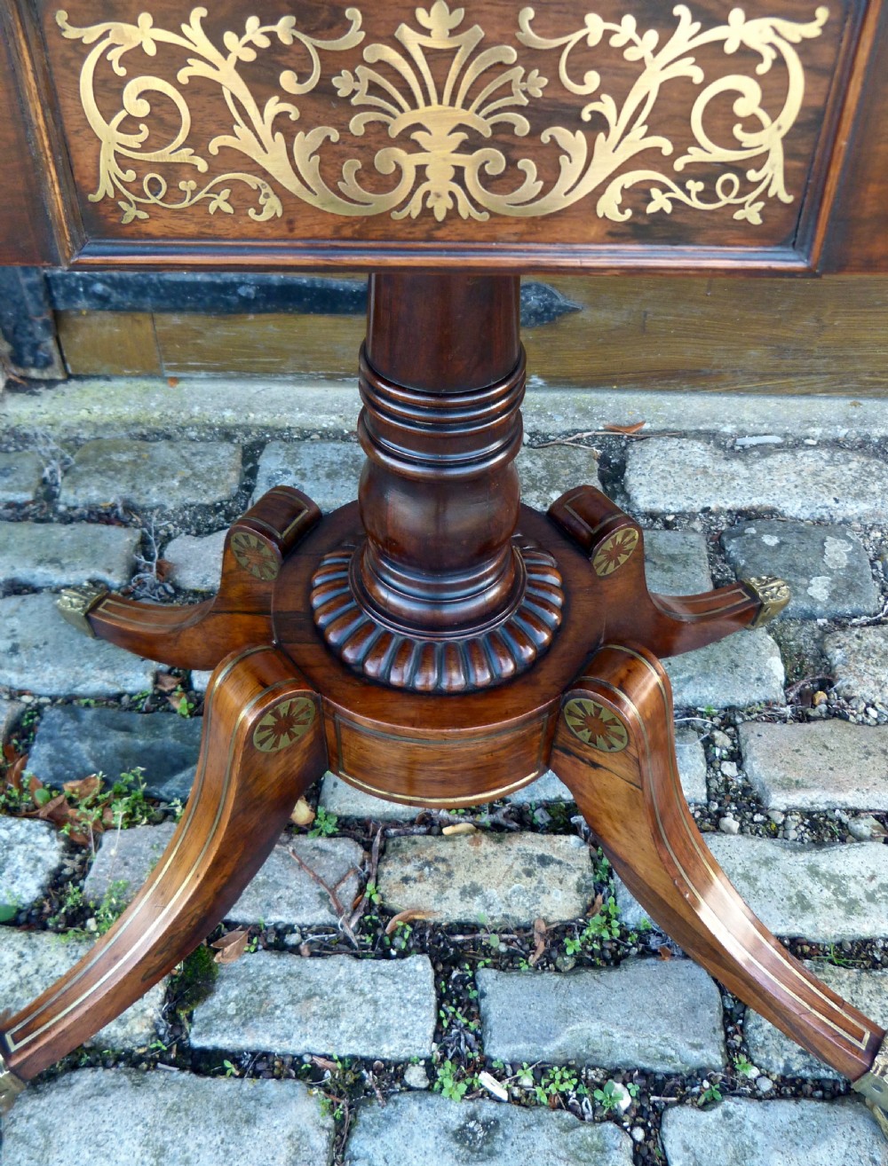 FINE BRASS-INLAID ROSEWOOD REGENCY CARD TABLE View III