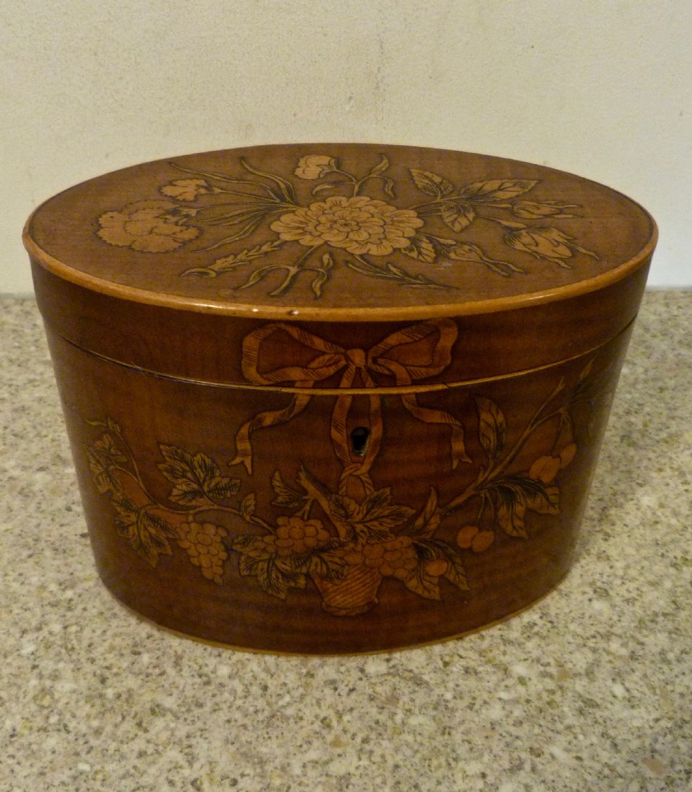 FINE GEORGE III OVAL INLAID TEA CADDY