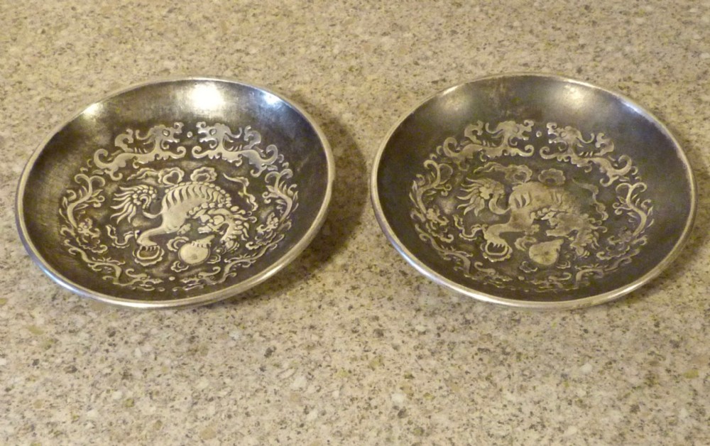 PAIR OF CHINESE CAST PAKTONG DISHES